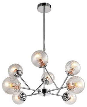 Srebrna lampa wisząca sufitowa 8-punktowa do salonu BEST metal szkło