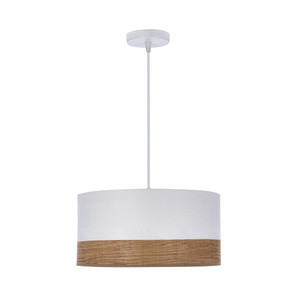 Biała lampa wisząca do salonu Porto abażur biały-orzechowy