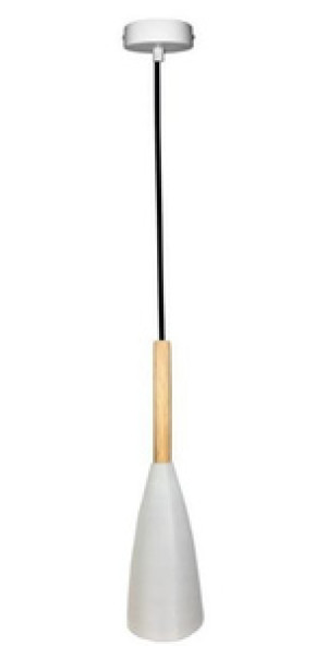 Biała lampa wisząca do salonu TROSA metal drewno regulowana wysokość