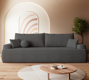 WYPRZEDAŻ Ciemnoszara sofa z funkcją spania i pojemnikiem CARMELLO boucle
