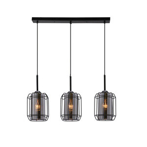 Czarna lampa wisząca sufitowa 3-płomienna do salonu JONERA szkło dymione