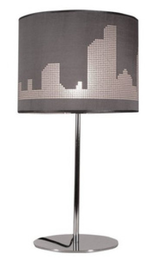 Srebrna lampka stołowa do salonu i sypialni MANHATTAN metal tekstylna