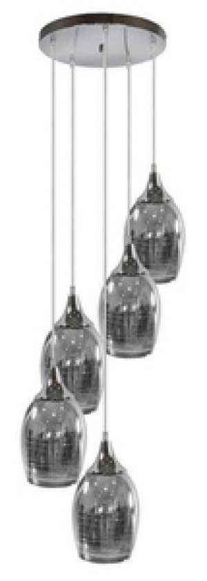 Srebrna lampa wisząca 5-płomienna do salonu MARINA metal szkło