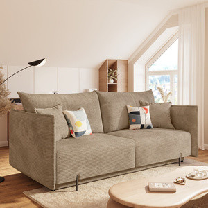 Sztruksowa beżowa sofa rozkładana do salonu CALMO