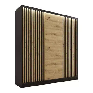 WYPRZEDAŻ Szafa przesuwna z lamelami do sypialni LOFT 200 cm artisan