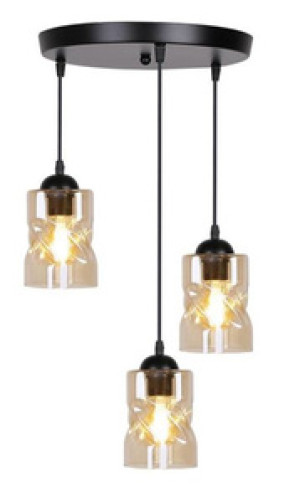 Czarna lampa wisząca industrialna do salonu FELIS szkło bursztynowe