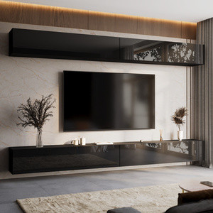 Meblościanka do salonu 350 cm PREMIUM czarny połysk