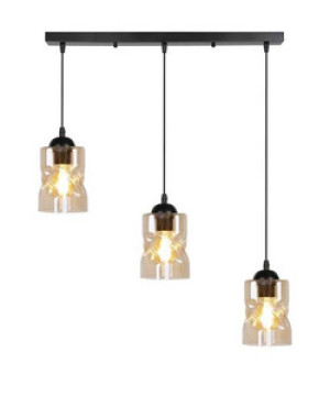 Czarna lampa wisząca na listwie 3-płomienna do salonu FELIS szkło