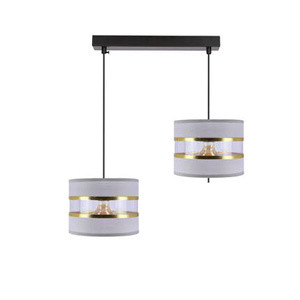 Czarna lampa wisząca 2-punktowa do salonu PANDY abażur szary-złoty