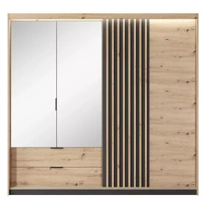 Duża szafa do sypialni z lustrem 220 cm TERAMO dąb artisan antracyt