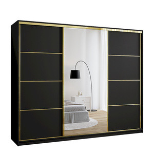 WYPRZEDAŻ Czarna nowoczesna szafa przesuwna z lustrem 250 cm GOLD NEW