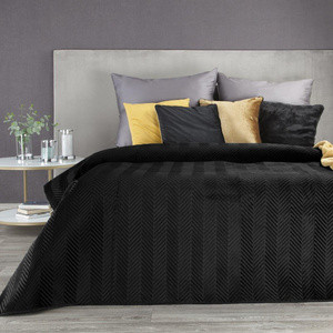 Narzuta 170x210 cm czarna SOFFIE welwetowa pikowana w jodełkę
