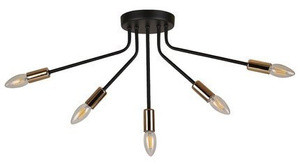 Czarno-złota lampa sufitowa 5x40W E14 do salonu TIARA metal