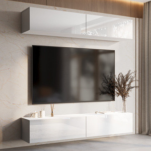 Nowoczesna meblościanka do salonu 210 cm biały połysk PREMIUM