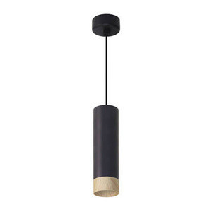 Czarna lampa wisząca 1-punktowa do salonu CONTI klosz drewno