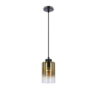Czarna lampa wisząca z kloszem bursztynowym 1xE27 do salonu ASPRA