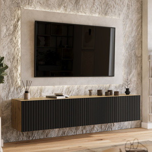 Szafka pod TV 200 cm wisząca do salonu LORI ryflowana z półkami