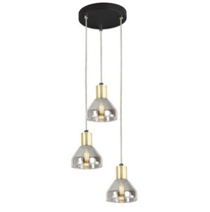 Czarno-złota lampa wisząca 3-płomienna do salonu GREGORY metal-szkło