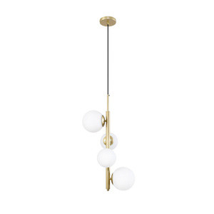 Złota lampa wisząca do salonu CORDEL mosiądz z białymi kloszami