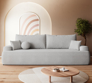 WYPRZEDAŻ Szara sofa z funkcją spania i pojemnikiem CARMELLO boucle