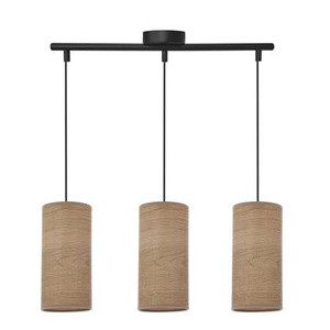 Czarna lampa wisząca 3-punktowa do salonu BALLO abażur orzechowy