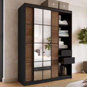 Trzydrzwiowa szafa przesuwna 150 cm z lustrem i półkami EDGE