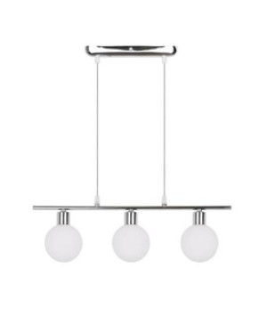 Chromowo-biała lampa wisząca kula 3-płomienna do salonu ODEN metal-szkło