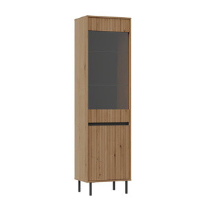 Drewnopodobna witryna do salonu 56 cm na nóżkach OMEGA