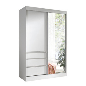 Biała szafa przesuwna z lustrem i szufladami 140 cm HORIZON