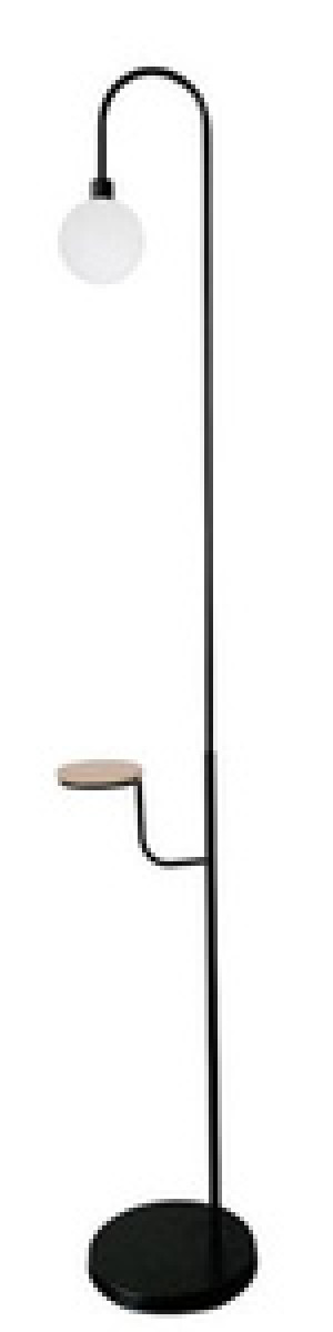 Czarna lampa podłogowa z półką do salonu VANITY 173 cm metal drewno
