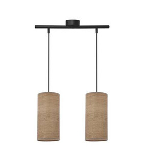 Czarna lampa wisząca 2-punktowa do salonu BALLO abażur orzechowy