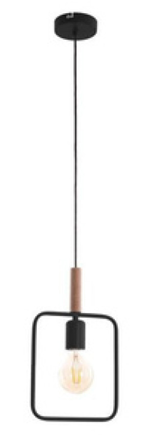 Czarna lampa wisząca z regulacją wysokości do salonu FRAME metal drewno
