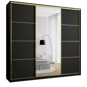 WYPRZEDAŻ Czarna szafa przesuwna z lustrem 250 cm GOLD NEW MAX