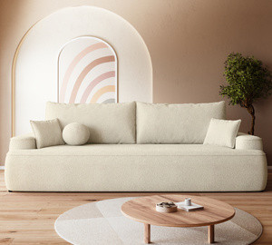 WYPRZEDAŻ Beżowa sofa boucle z funkcją spania do salonu CARMELLO