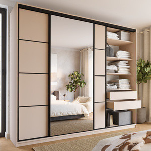 WYPRZEDAŻ Szafa przesuwna z lustrem 280 cm z półkami LOFT MAX beż piaskowy