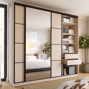 WYPRZEDAŻ Beżowa szafa przesuwna z lustrem 250 cm do sypialni LOFT MAX
