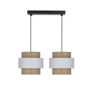 Biała rattanowa lampa wisząca 2xE27 do salonu abażur biały kremowy