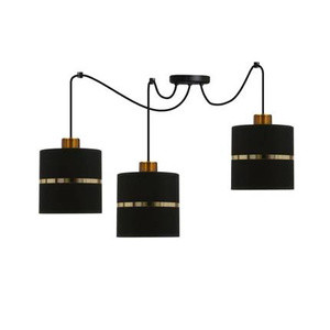 Czarna lampa wisząca 3-punktowa do salonu ASSAM abażur czarny złoty