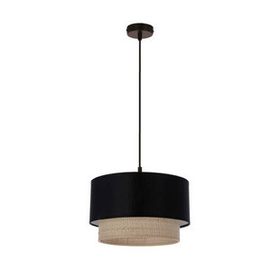 Czarna lampa wisząca z abażurem do salonu SFERIA czarno-beżowa