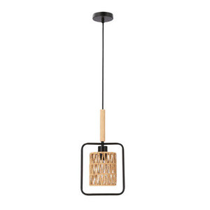 Czarna lampa wisząca do salonu Crown z beżowym abażurem 1 punkt światła