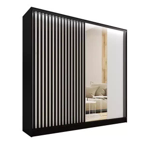 WYPRZEDAŻ Szafa z czarnymi lamelami na drzwiach i lustrem 200 cm LAMEL 3D