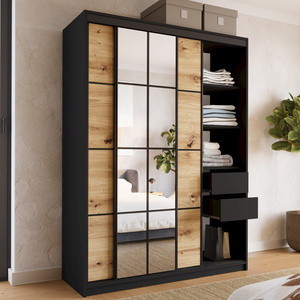 Loftowa szafa przesuwna 150 cm z lustrem i drążkami EDGE