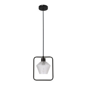 Czarna lampa wisząca z kloszem bezbarwnym karbowanym NIKO 1-punktowa