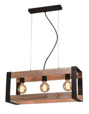 Czarna lampa wisząca metalowa z drewnem 3xE27 do salonu VARNA