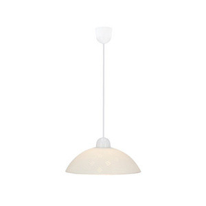 Biała lampa wisząca 1-płomienna do salonu FANUSA klosz z wzorem