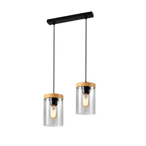 Czarna lampa wisząca 2-płomienna do salonu WELS szkło dymione