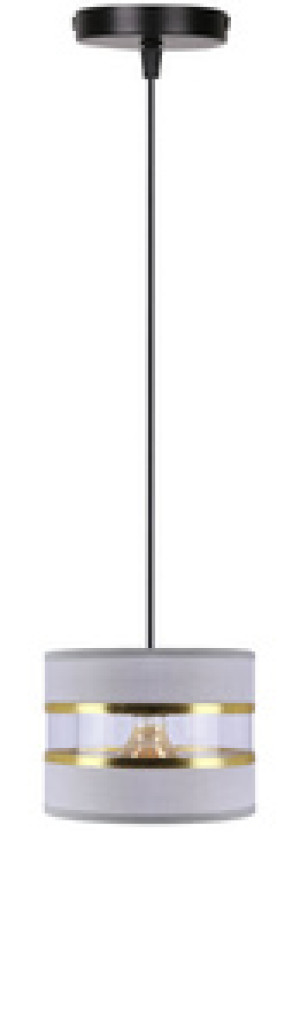 Czarna lampa wisząca z abażurem szary złoty do salonu PANDY E27