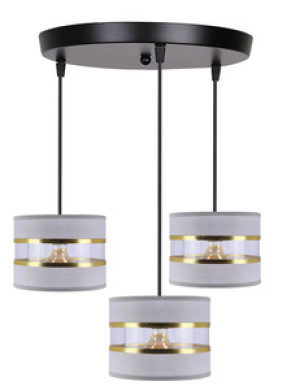 Czarna lampa wisząca potrójna do salonu PANDY abażur szary-złoty