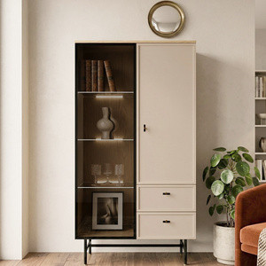 Witryna na książki 90 cm szklana z szufladami do salonu EVORIA