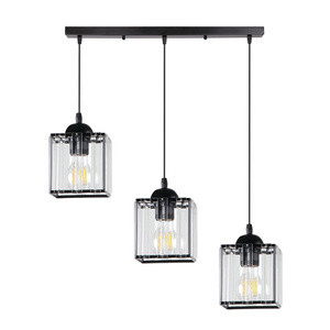 Czarna lampa wisząca 3-płomienna do salonu Glassia z kryształami